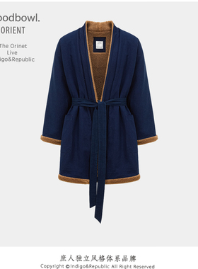 woodbowl.2021aw Mid-Length Coat Indigo swear蓝染道袍宽松外套