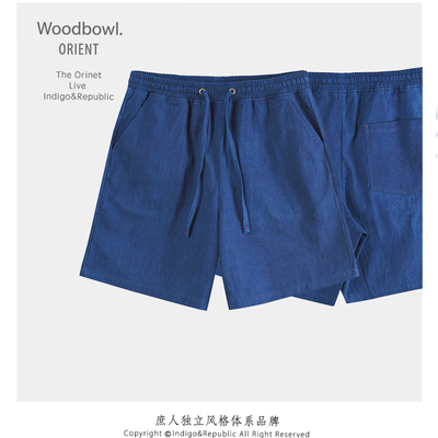 庶人.蓝彩五分蓝染宽松短裤