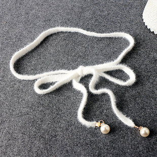 针织兔毛腰带女细装饰连衣裙时尚百搭皮草腰绳简约休闲毛衣腰链配