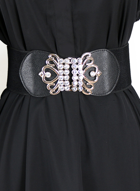 镶钻松紧腰带女配裙子大码加长百搭宽腰封装饰羽绒服大衣皮带配饰