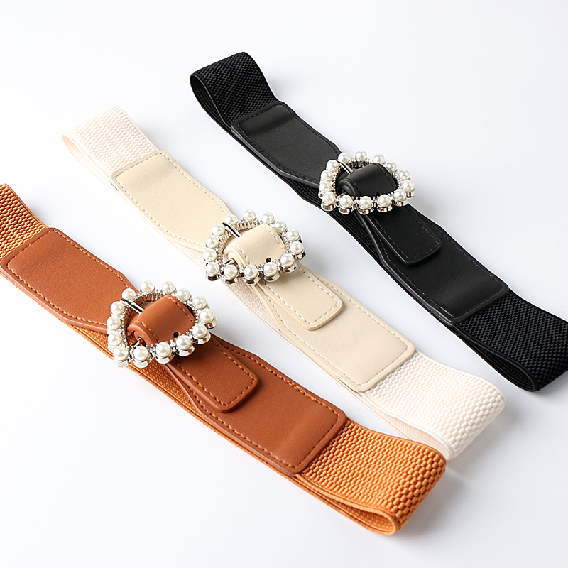 爱心珍珠松紧腰带女配裙子时尚百搭弹力腰封大衣毛衣装饰皮带配饰