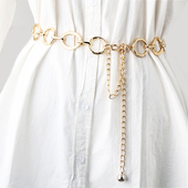 韩版 加长裙子配饰 饰连衣裙百搭链条腰带大码 时尚 圆圈金属腰链女装