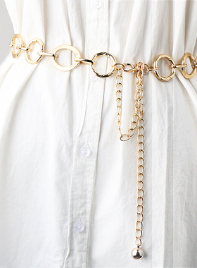 韩版时尚圆圈金属腰链女装饰连衣裙百搭链条腰带大码加长裙子配饰