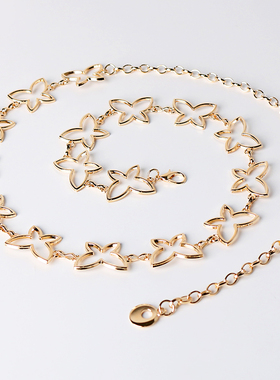 金属腰链女装饰连衣裙子时尚百搭大码加长nis蝴蝶链条腰带JK配饰