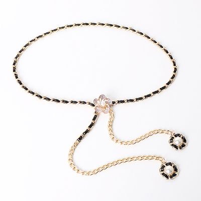 小香风金属花朵腰链女配毛衣裙子