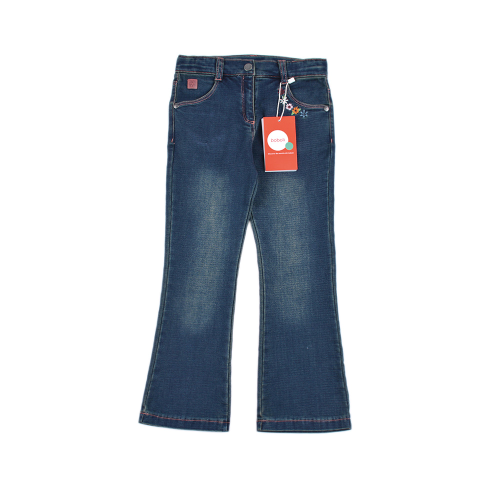 A2497 棉质可调节腰围百搭女童舒适柔软牛仔裤休闲微喇中小童长裤