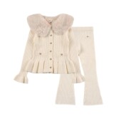 单排扣开衫 D1783 舒适毛领长袖 针织裤 中小童 荷叶边百搭女童针织衫