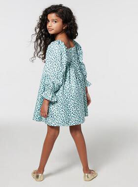 A1526 JJ方领清新女童夏季连衣裙长袖露肩豹纹百搭时尚大中小童裙