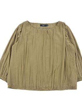 A2776 百褶时尚女款潮流轻薄舒适百搭T恤圆领长袖套头休闲风上衣