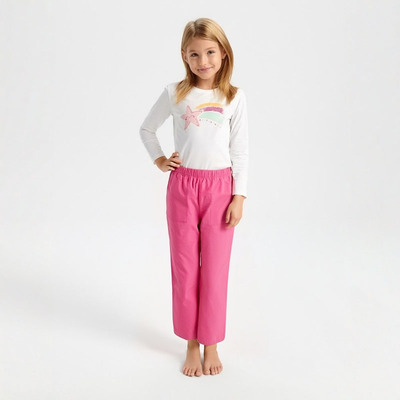 A2332 全棉芭比粉女童小中童春夏薄款宽松直筒日常裤子家居裤子