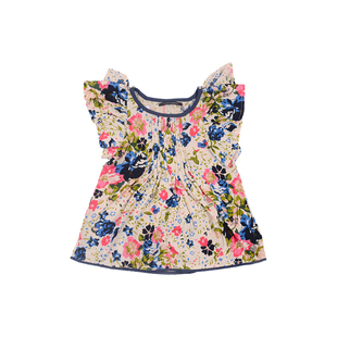 花边上装 圆领套头小童儿童短袖 两色纯棉碎花女童春夏无袖 A920