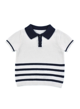 D1729 新生婴幼儿棉男女童宝宝针织衫短袖翻领套头舒适亲肤百搭