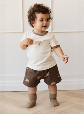 A2631 有机棉男童舒适百搭休闲宽松印花款小熊短裤抽绳松紧腰