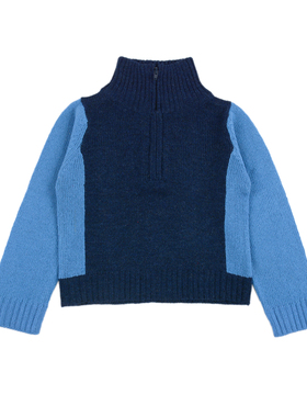 D380 羊毛三色撞色男童半拉链领毛衣秋冬休闲套头针织衫上衣