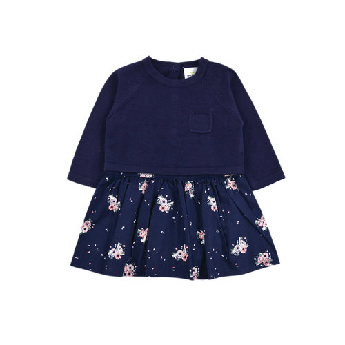 A2396 婴幼儿女童舒适连衣裙圆领长袖套头小童上衣套装舒适春秋季