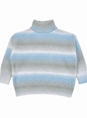 D769条纹款女童保暖针织衫中大童高领长袖套头舒适透气百搭毛衣