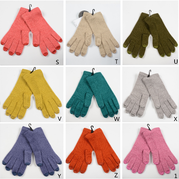 多色女款针织五指秋冬季触屏手套