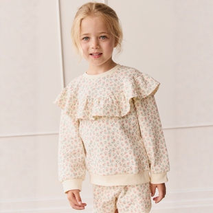 A2637 有机棉碎花荷叶边女童卫衣圆领长袖套头中小童百搭舒适上衣