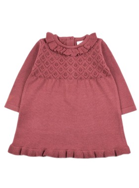ZK11485 纯棉女童婴幼儿连衣裙花边圆领长袖套头小童毛衣舒适