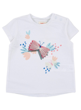 A1619 法 全棉女童圆领套头短袖蝴蝶印花T恤女宝宝婴儿透气舒适