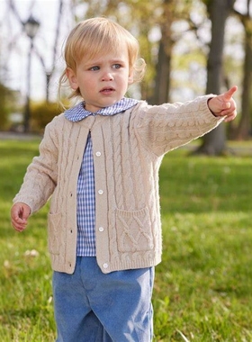 D1648 羊毛羊绒混纺针织衫女童百搭中小童上衣舒适圆领长袖开衫