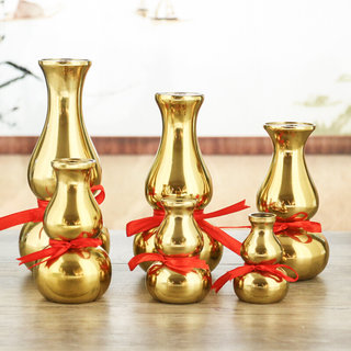 铜葫芦花瓶装饰品中式摆件家居喜庆用品铜钱盖八卦瓶禄铜瓶