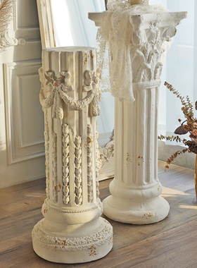 BJ24 法式白色罗马柱边几角几花架置物架陈列摄影道具摆件装饰品