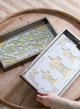 复古乡村风玻璃底镜面收纳托盘