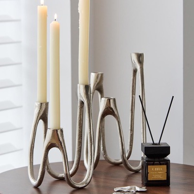 现代轻奢风进口金属烛台摆件