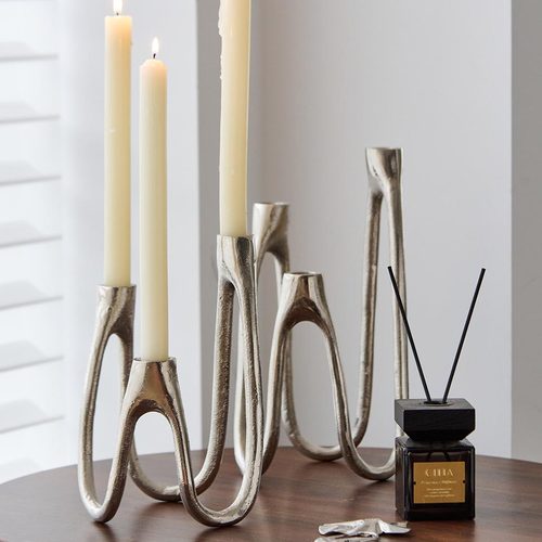 现代轻奢风进口金属烛台摆件