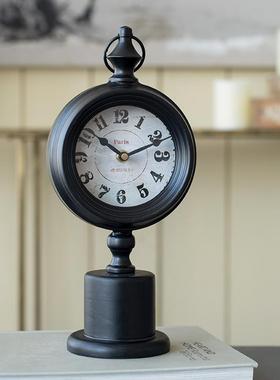 铁艺美式乡村桌面台钟座钟摆件