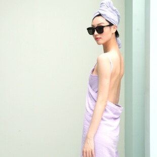 法式四层棉纱纯棉浴巾裙吊带裙吸水亲肤睡裙肩带可调浴裙睡衣露背