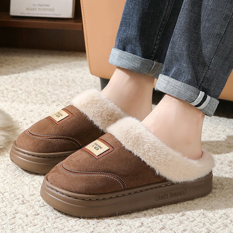 厚底棉拖鞋男秋冬季毛毛保暖防滑