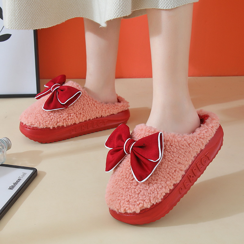高跟韩版时尚蝴蝶结轻便棉拖鞋