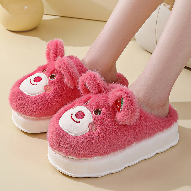 高跟棉拖鞋女家居厚底卡通可爱少女心小熊拖鞋冬毛绒保暖防滑外穿,居家布艺,居家棉拖/棉鞋,淘宝优惠券,粉丝福利购,淘宝优惠卷