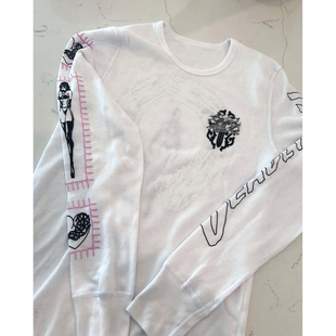 (现货)自主DeadlyDoll辣妹粉色宝剑马蹄花臂华夫格长袖T恤女打底