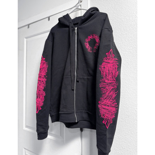 (现货)自主925银黑粉色马蹄花臂拉链连帽衫卫衣外套女男BlackPink