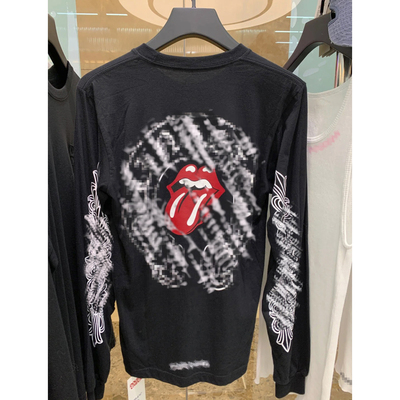 (现货)自主滚石限定花臂马蹄大红唇舌头梵文长袖T恤女男 宽松