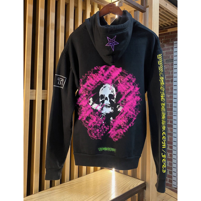 (现货)自主FOTI彩色粉马蹄骷髅花臂连帽衫卫衣女男 宽松 薄绒