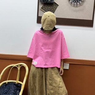 T恤女2026夏季 欧版 时尚 五分袖 宽松圆领贴标显瘦套头上衣体恤衫