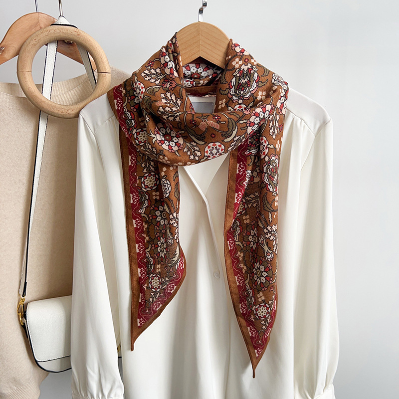 民族风花卉时尚双面长条飘带仿丝毛系脖丝绒手感长款斜角飘带