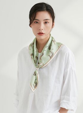 新款桑蚕丝豹子动物图案真丝丝巾方巾女优雅气质小