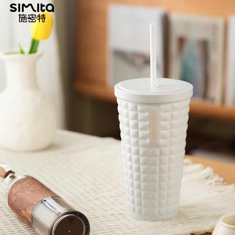 Simita吸管水杯316L不锈钢女生高颜值咖啡杯保温保冷车载杯子