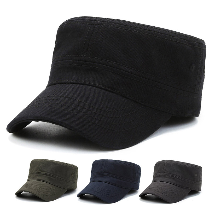 韩版时尚光板平顶帽潮简约休闲户外男士纯色帽子遮阳防晒鸭舌帽男