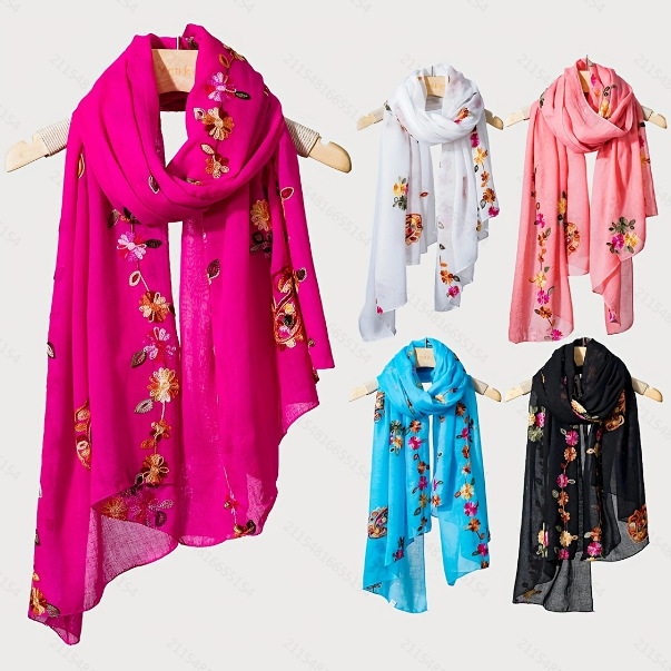 2025新款高级感百搭防晒女文艺民族风刺绣丝巾