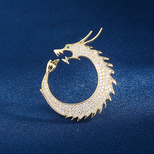 简约国风龙形胸针别针微镶锆石高档男女西装个性生肖领针胸章徽章