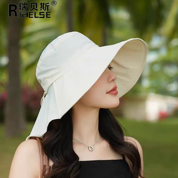 2024新大檐夏季冰丝遮阳帽子女速干护脖韩软薄冰感太阳帽可折叠渔