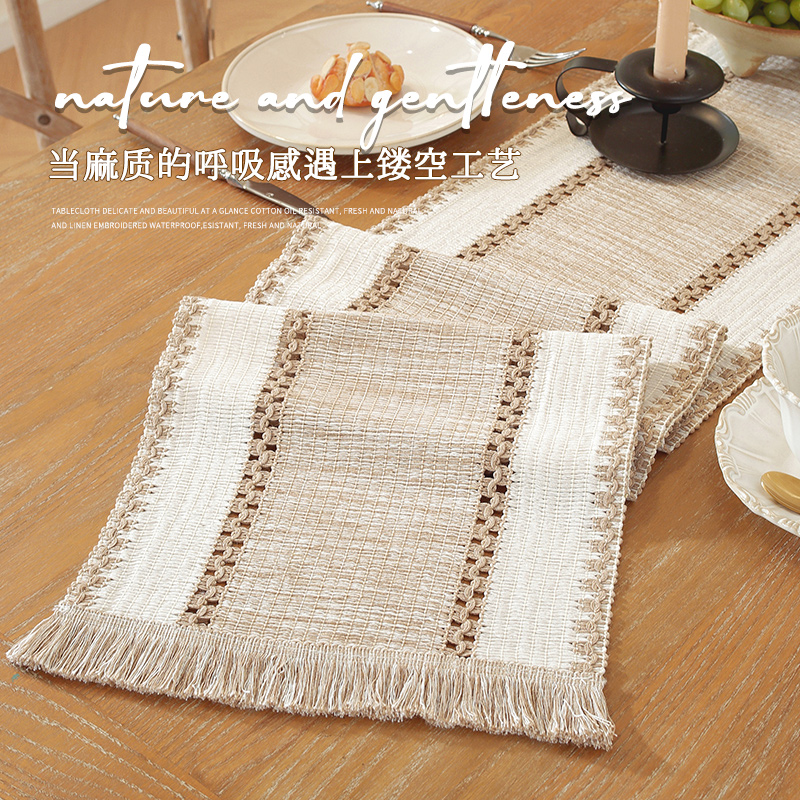 仿麻编织复古高级茶席桌旗