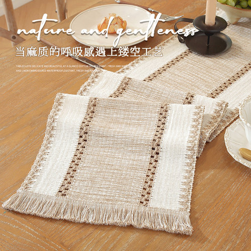 仿麻编织复古高级茶席桌旗