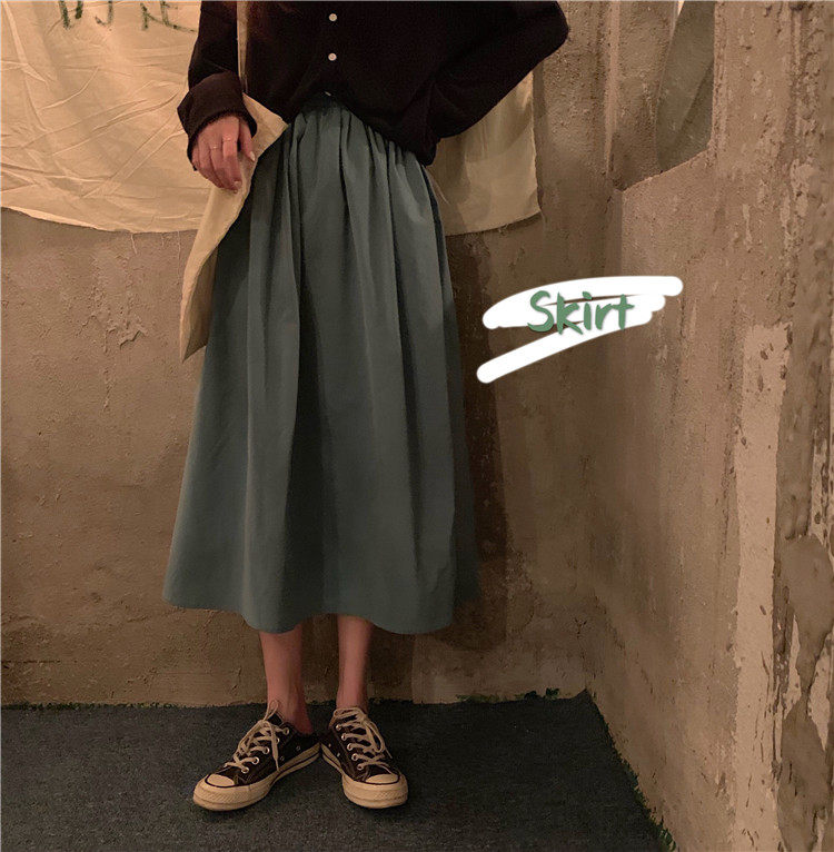 the republic of korea chic Retro Simplicity Elastic waist Solid Mid length version Show thin Hong Kong flavor David skirt Lantern skirt Autumnin the Women's clothing/Boutique , Skirts  category - from Buy2taobao.com to provide professional Taobao agent buy service